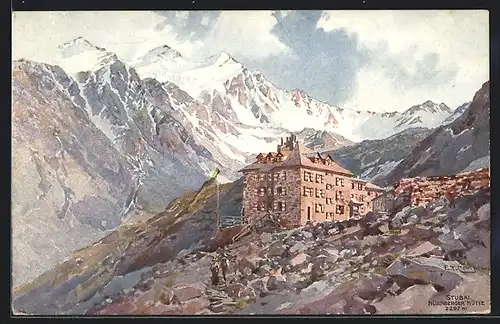 Künstler-AK Edward Theodore Compton: Berghütte mit Gebirge
