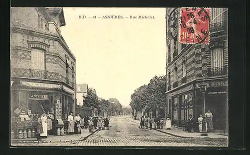AK Asnières, Rue Michelet, Strassenpartie mit Geschäften