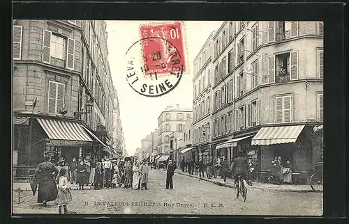 AK Levallois-Perret, Rue Gravel, Geschäfte und Passanten