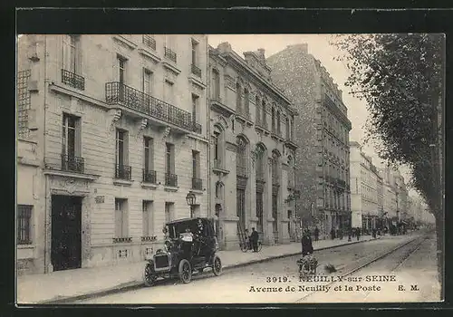AK Neuilly-sur-Seine, Avenue de Neuilly et la Poste, Strassenpartie mit Post