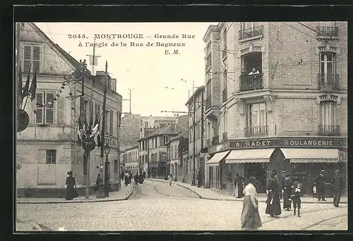 AK Montrouge, Grande Rue a l'angle de la Rue de Bagneux
