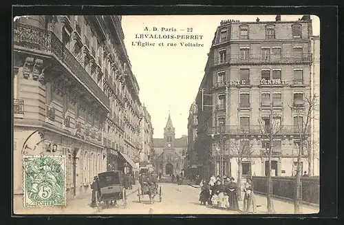 AK Levallois-Perret, L`Église et Rue Voltaire