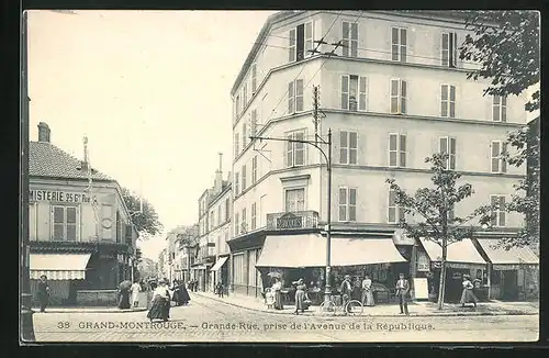 AK Grand-Montrouge, Grande-Rue, prise de l`Avenue de la République