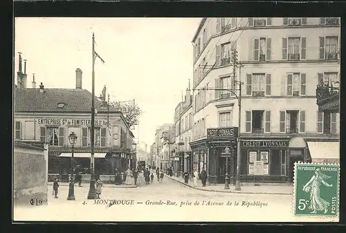 AK Montrouge, Grande-Rue, prise de l`Avenue de la République
