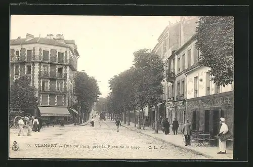 AK Clamart, Rue de Paris près la Place de la Gare