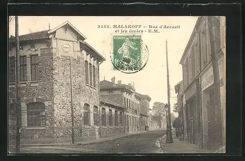 AK Malakoff, Rue d'Arcueil et les écoles