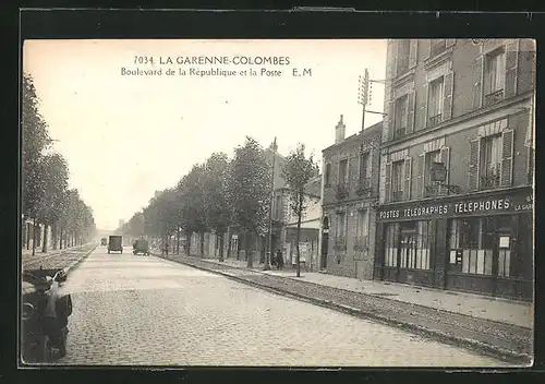 AK La Garenne-Colombes, Boulevard de la République et la Poste