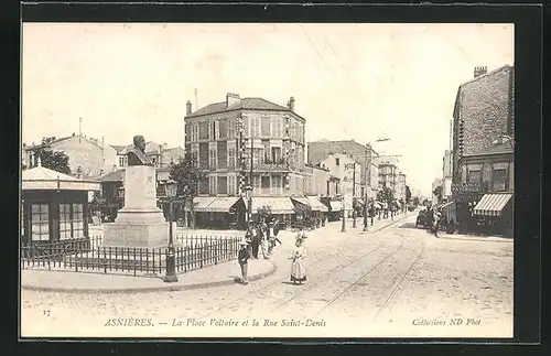 AK Asnières, La Plce Voltaire et la Rue Saint-Denis