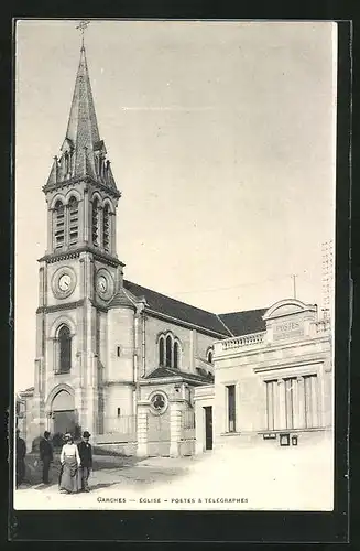 AK Garches, Eglise Postes & Télégraphes, Kirche mit Post und Telegrafier-Station