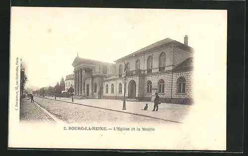 AK Bourg-la-Reine, L`Eglise et la Mairie, Strassenpartie mit Kirche und Rathaus