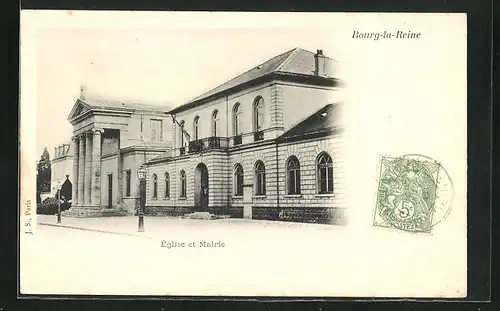 AK Bourg-la-Reine, Eglise et Mairie, Strassenpartie mit Kirche und Rathaus