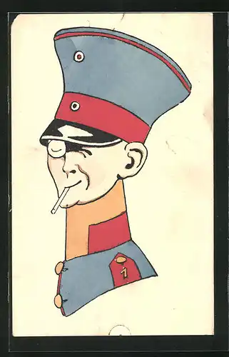 AK Karrikatur eines Soldaten mit Zigarette