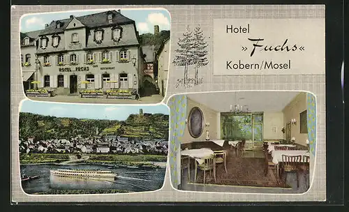 AK Kobern / Mosel, Hotel Fuchs, Innenansicht, Teilansicht mit Dampfer