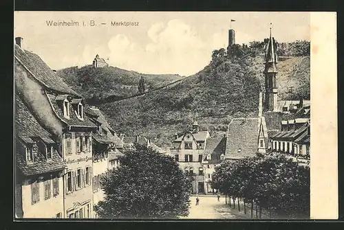 AK Weinheim / Bergstrasse, Marktplatz mit Gasthaus zur goldenen Sonne