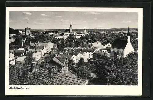 AK Mühldorf a. Inn, Blick über die Dächer des Ortes