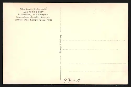 AK Heidelberg, Blick ins Gasthaus Studentenlokal Zum Seppel