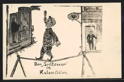 Künstler-AK Seiltänzer in Kalamitäten