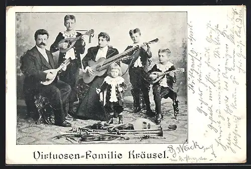 AK Virtuosen-Familie Kräusel mit Instrumenten