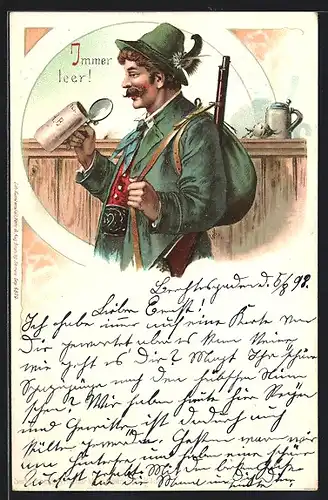 AK Jäger mit Gewehr und Bierkrug, Brauerei