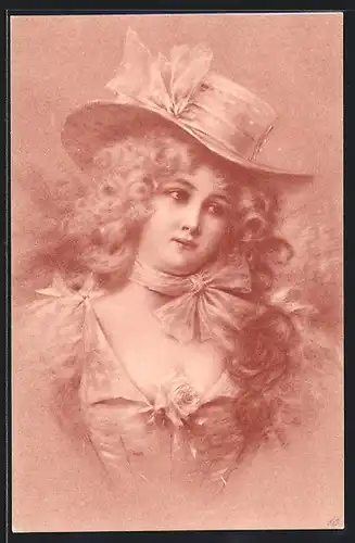 Künstler-AK M. Munk Nr. 67: Junge Dame mit langen Locken und Zierschleifen