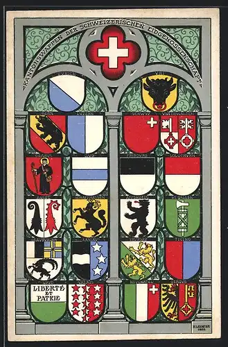 AK Schweiz, Glasfenster mit den Wappen der Schweizer Kantone