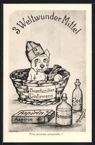 AK Sanitätshund mit 3 Weltwunder Mitteln