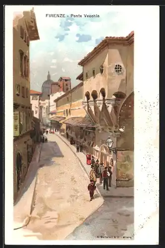 Künstler-Lithographie Firenze, Strassenpartie Ponte Vecchio
