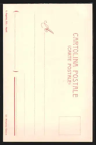 Lithographie Vico Equense, Panoramablick auf den Küstenort