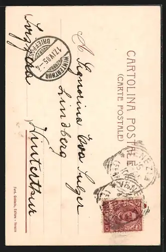 Lithographie Venezia, S. Geremia, Gondeln