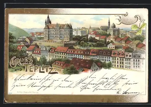 Lithographie Teplitz, Teilansicht der Stadt