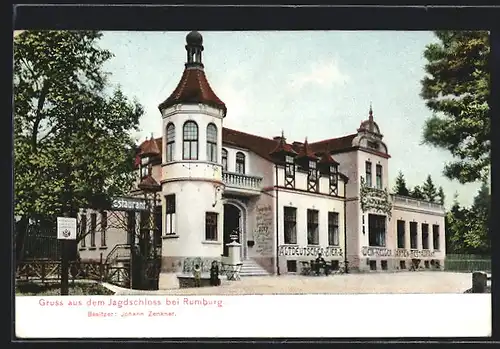 Lithographie Rumburg / Rumburk, Jagdschloss mit Restaurant