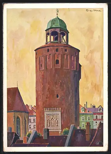 Künstler-AK Görlitz, Blick zum dicken Turm