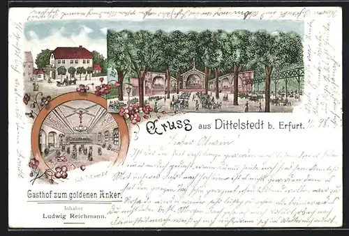 Lithographie Dittelstedt b. Erfurt, Gasthof zum goldenen Anker