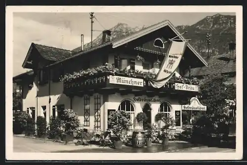 AK Garmisch, Münchener Hofbräustüberl in der Bahnhofstrasse