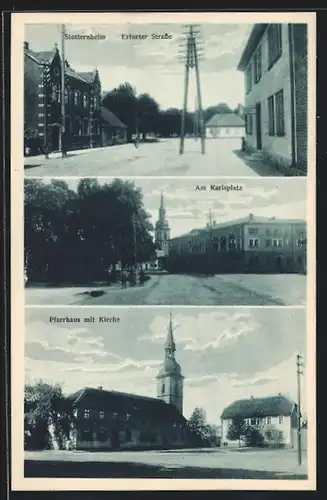AK Stotternheim, Erfurter Strasse, Am Karlsplatz, Pfarrhaus mit Kirche
