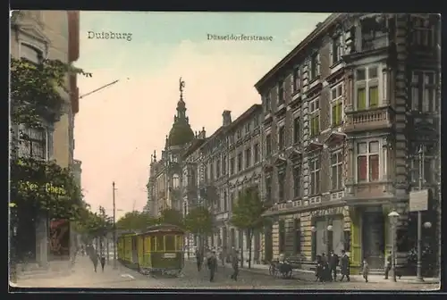 AK Duisburg, Düsseldorferstrasse mit Strassenbahn