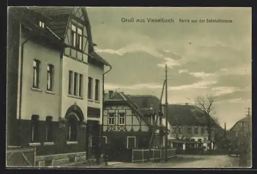 AK Vieselbach, Bahnhofstrasse mit Geschäft