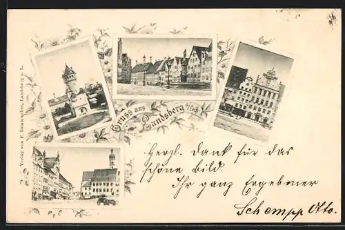 AK Landsberg a. Lech, Turm, Brunnen, Strassenpartie