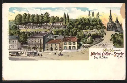 Lithographie Steele /Ruhr, Gasthaus Michelshöhe von M. Olfen