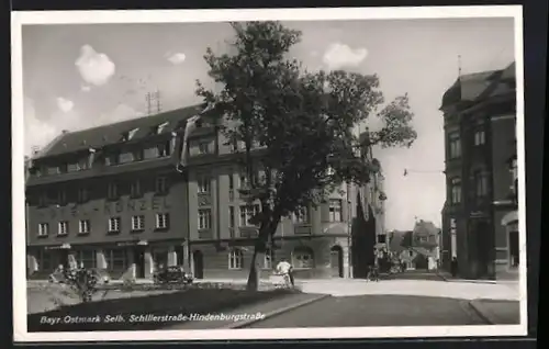 AK Selb, Schillerstrasse Ecke Hindenburgstrasse, Hotel-Künzel