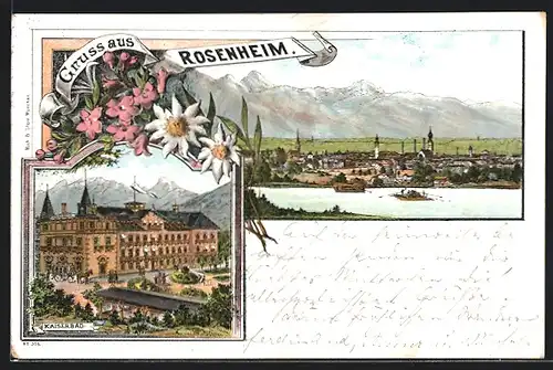 Lithographie Rosenheim, Hotel Kaiserbad, Teilansicht