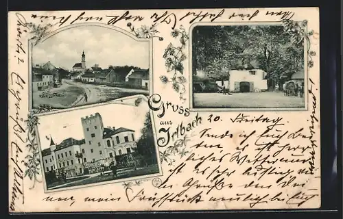 AK Irlbach, Schloss, Strassenpartie mit Kirche, Ortspartie