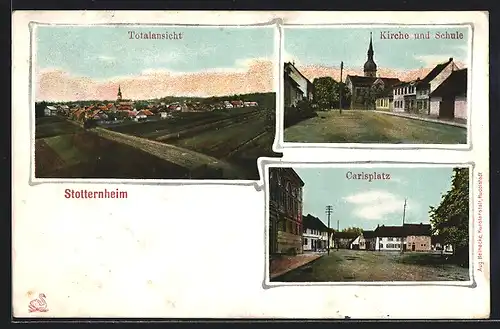 AK Stotternheim, Kirche und Schule, Carlsplatz, Ortsansicht