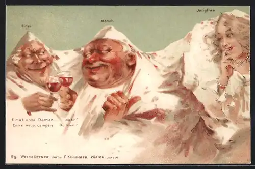 Künstler-AK Killinger Nr. 114: Eiger, Mönch, Jungfrau, Berg mit Gesicht / Berggesichter