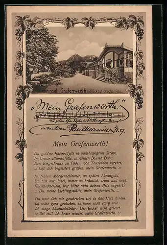AK Grafenwerth, Gasthaus mit Blick auf Drachenfels