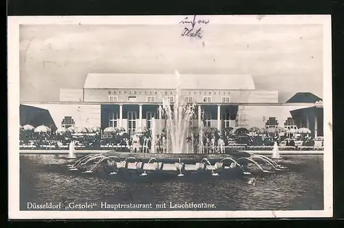 AK Düsseldorf, Ausstellung Gesolei 1926, Hauptrestaurant mit Leuchtfontäne