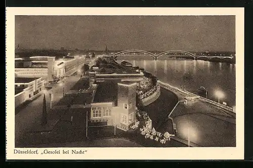 AK Düsseldorf, Grosse Ausstellung Gesolei 1926, Messegelände bei Nacht