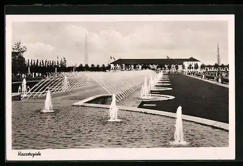 AK Düsseldorf-Schlageterstadt, Grosse Reichsausstellung Schaffendes Volk 1937, Wasserspiele