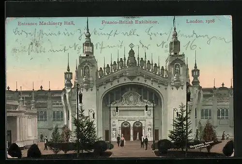 AK London, Franco-British Exhibition 1908, Entrance Machinery Hall