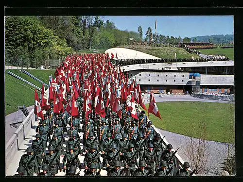 AK Lausanne, Exposition nationale suisse 1964, Le defile des etendards